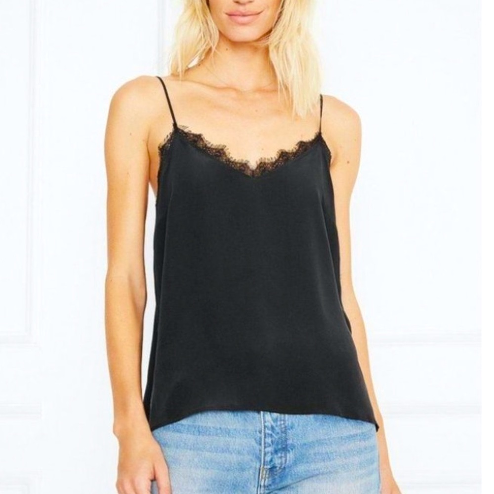ANINE BING Washed silk lace camisole with adjustable spaghetti straps